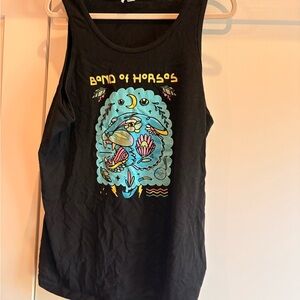 Band of Horses Black Graphic Tank with Teal & Yellow Print